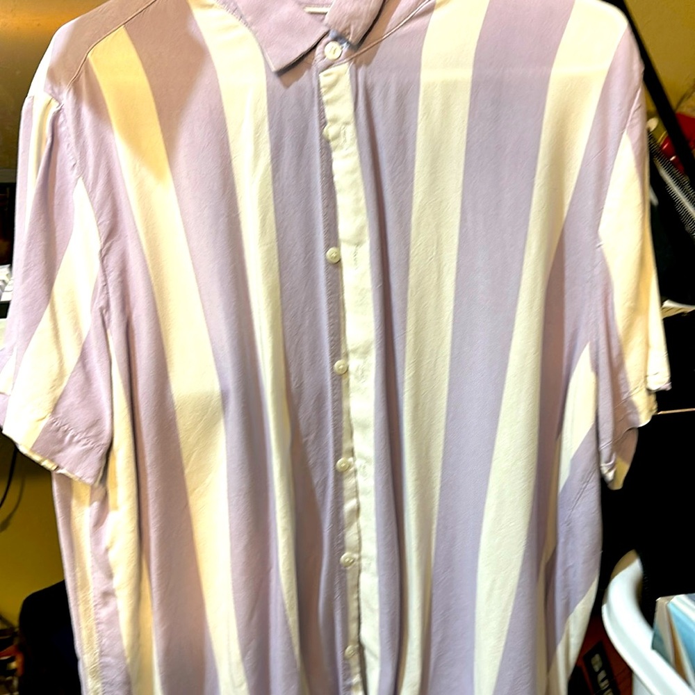 Denim & Flower Men’s White and Purple Button Down